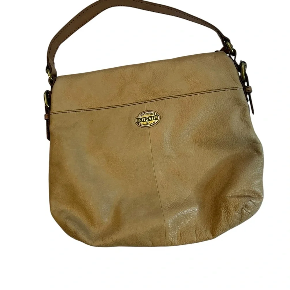 Fossil Explorer Leather Hobo Shoulder Bag Tan Brown